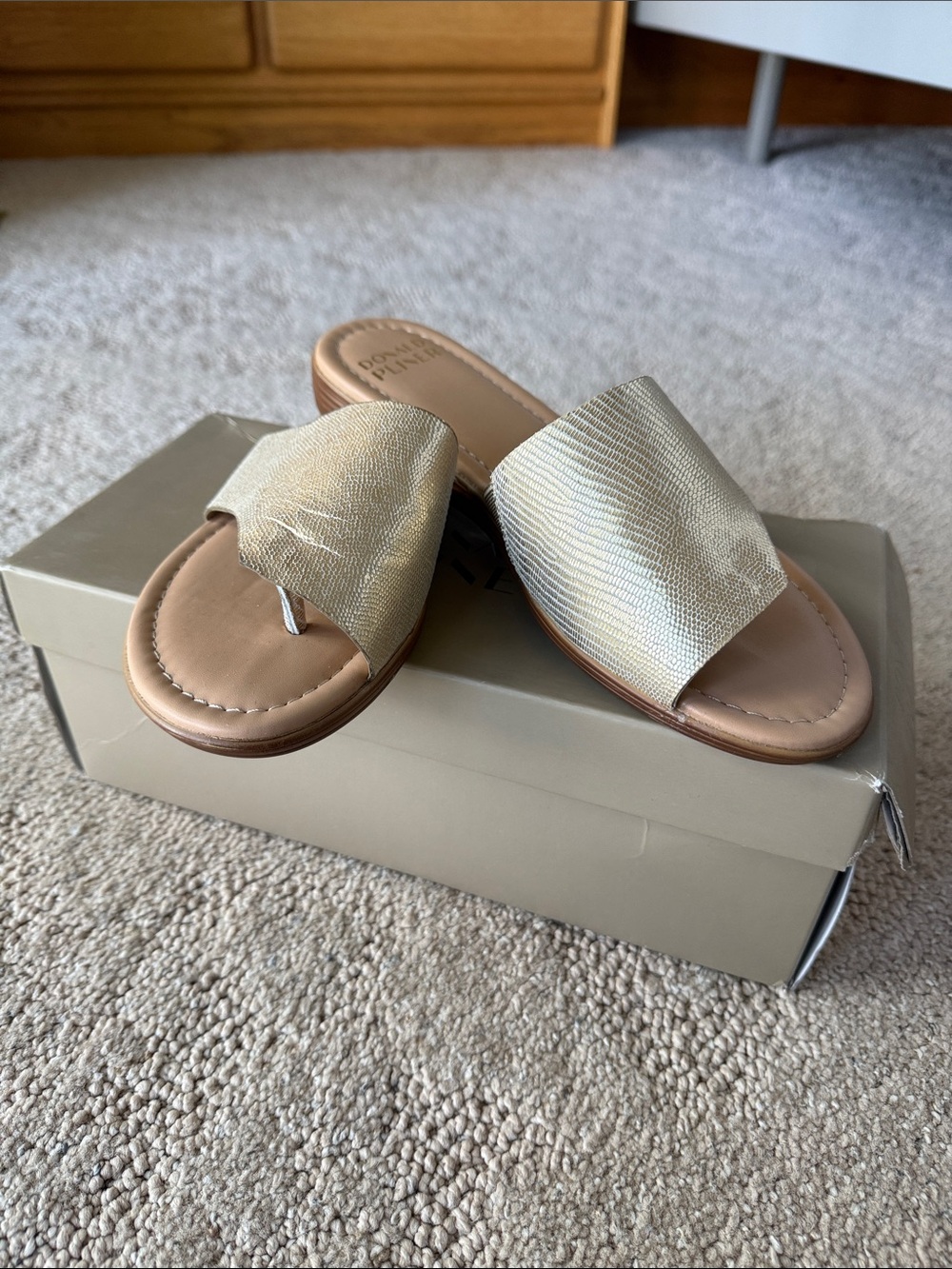 Donald J. Pliner Gold Textured Wide-Band Slide Sandals